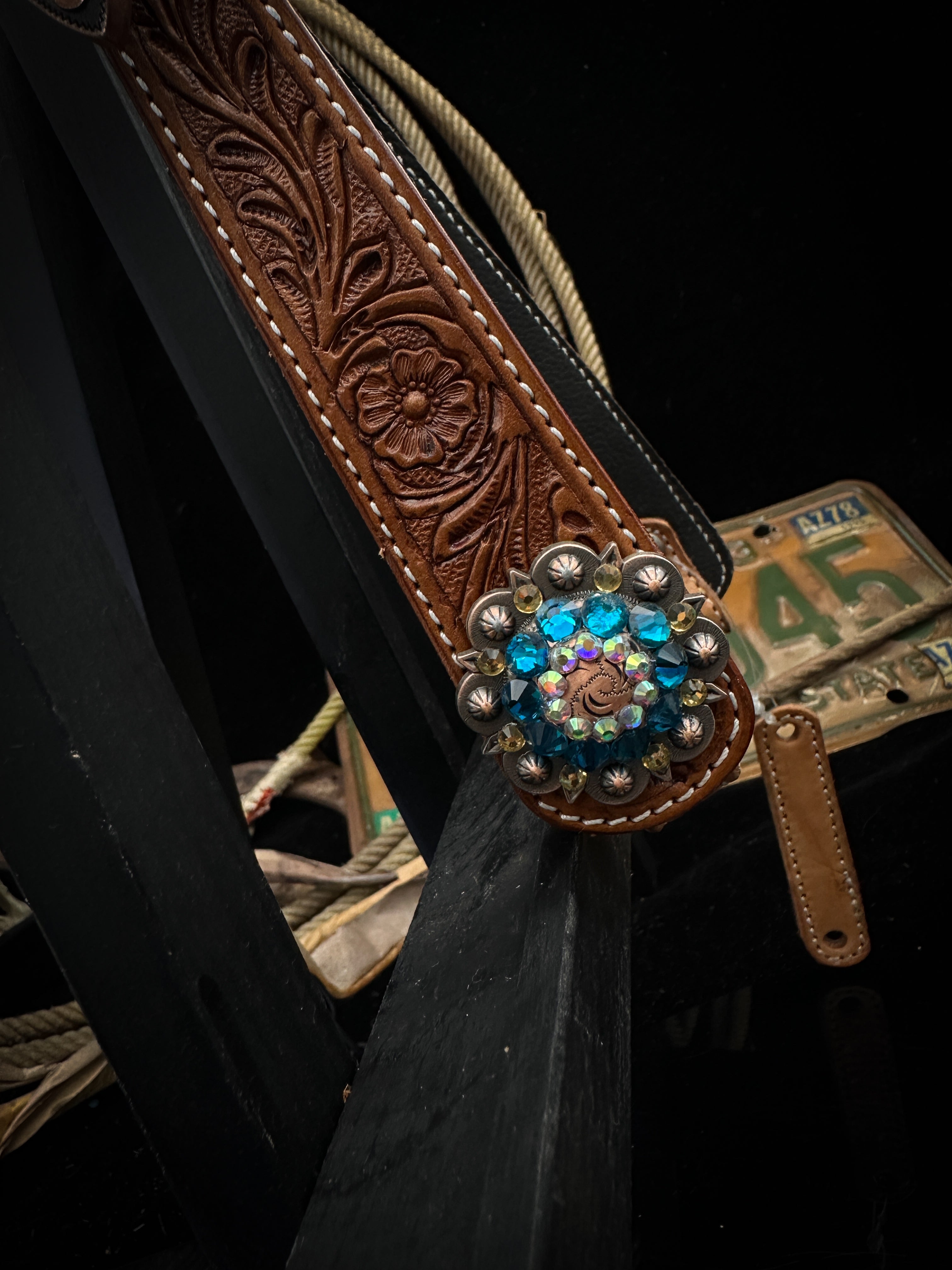 Premium | Pastel Petrol | Antique chestnut western hoofdstel