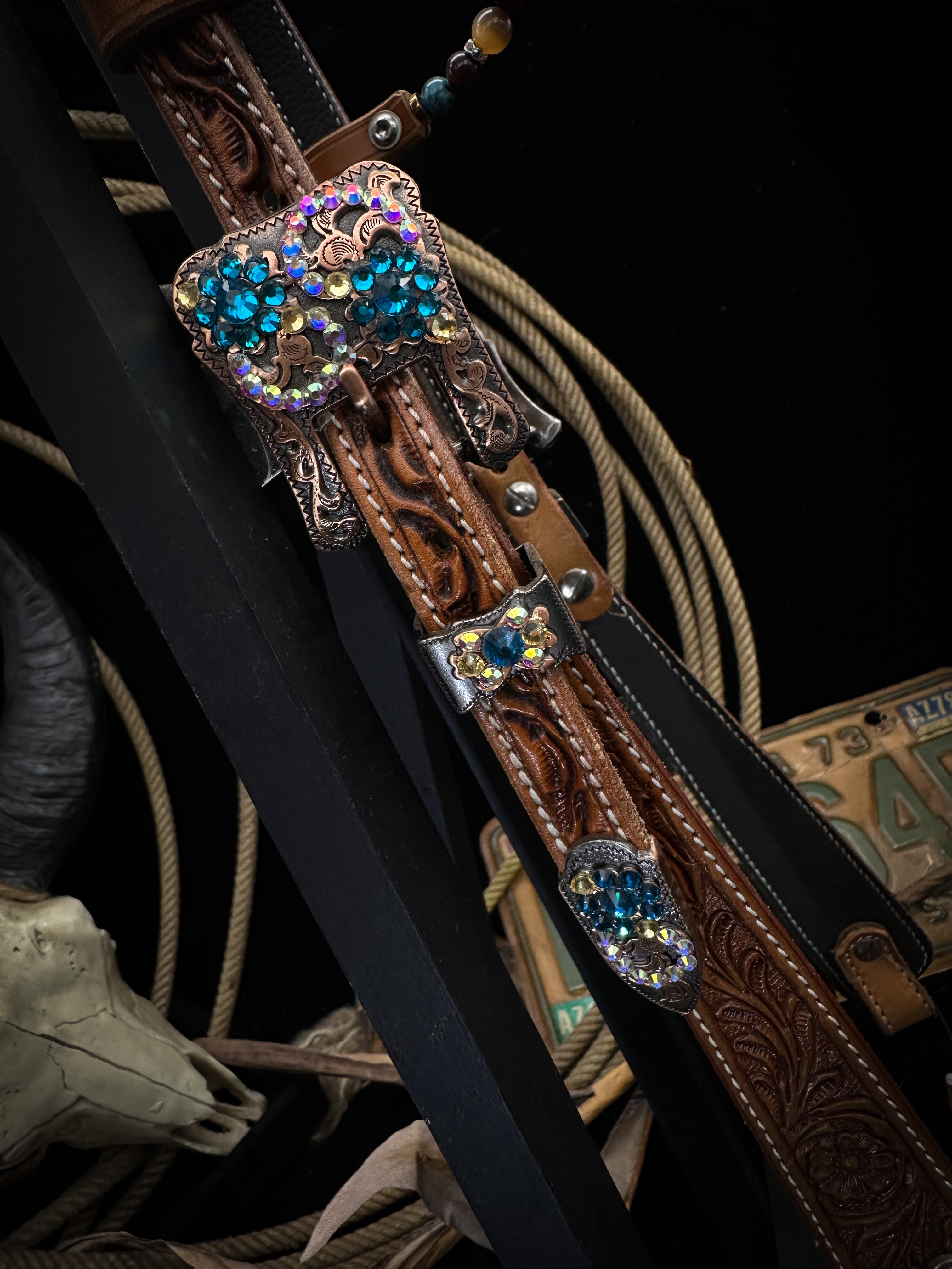 Premium | Pastel Petrol | Antique chestnut western hoofdstel
