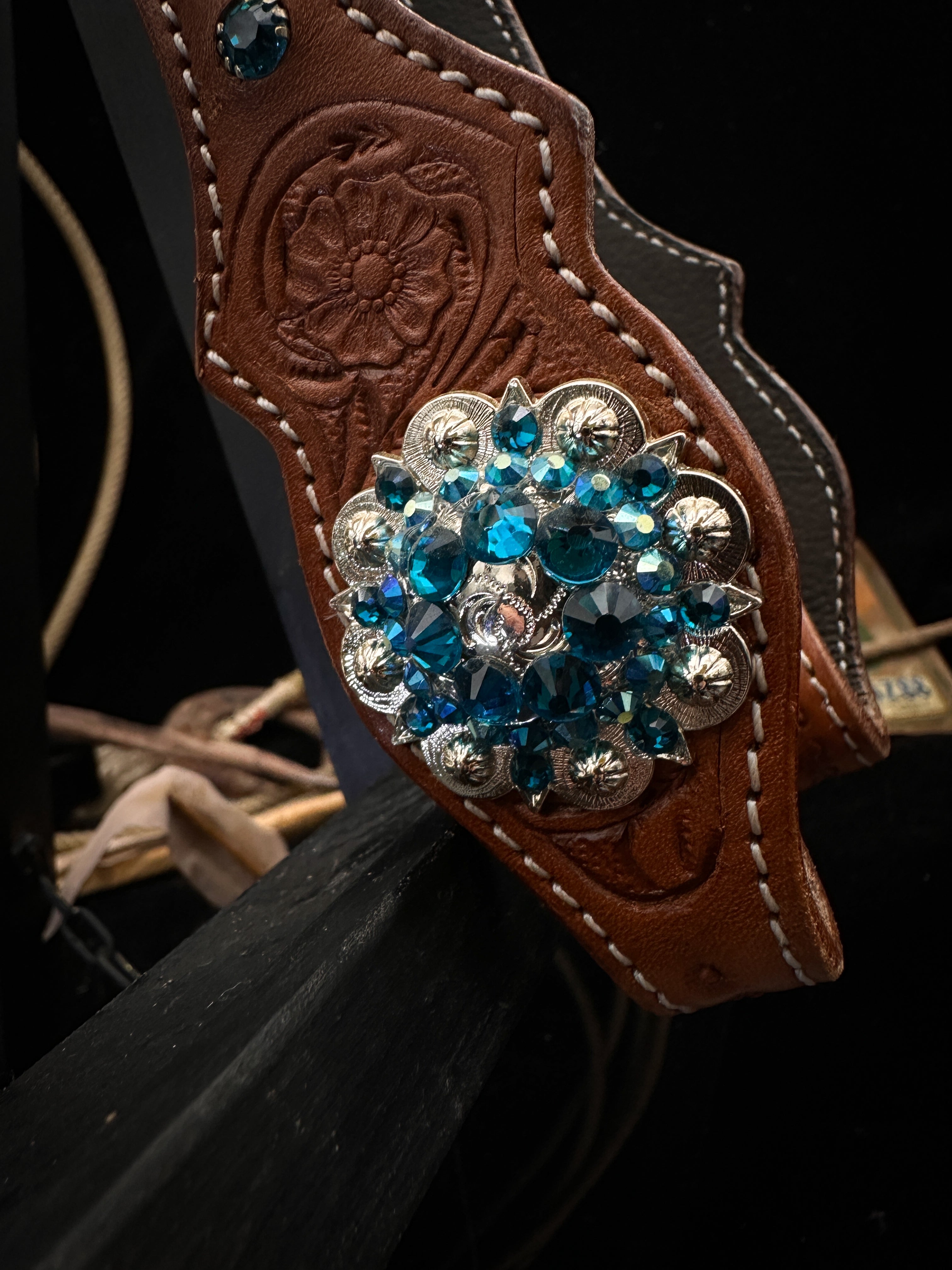 Premium | Petrol & turkoois  | Floral tooled western hoofdstel