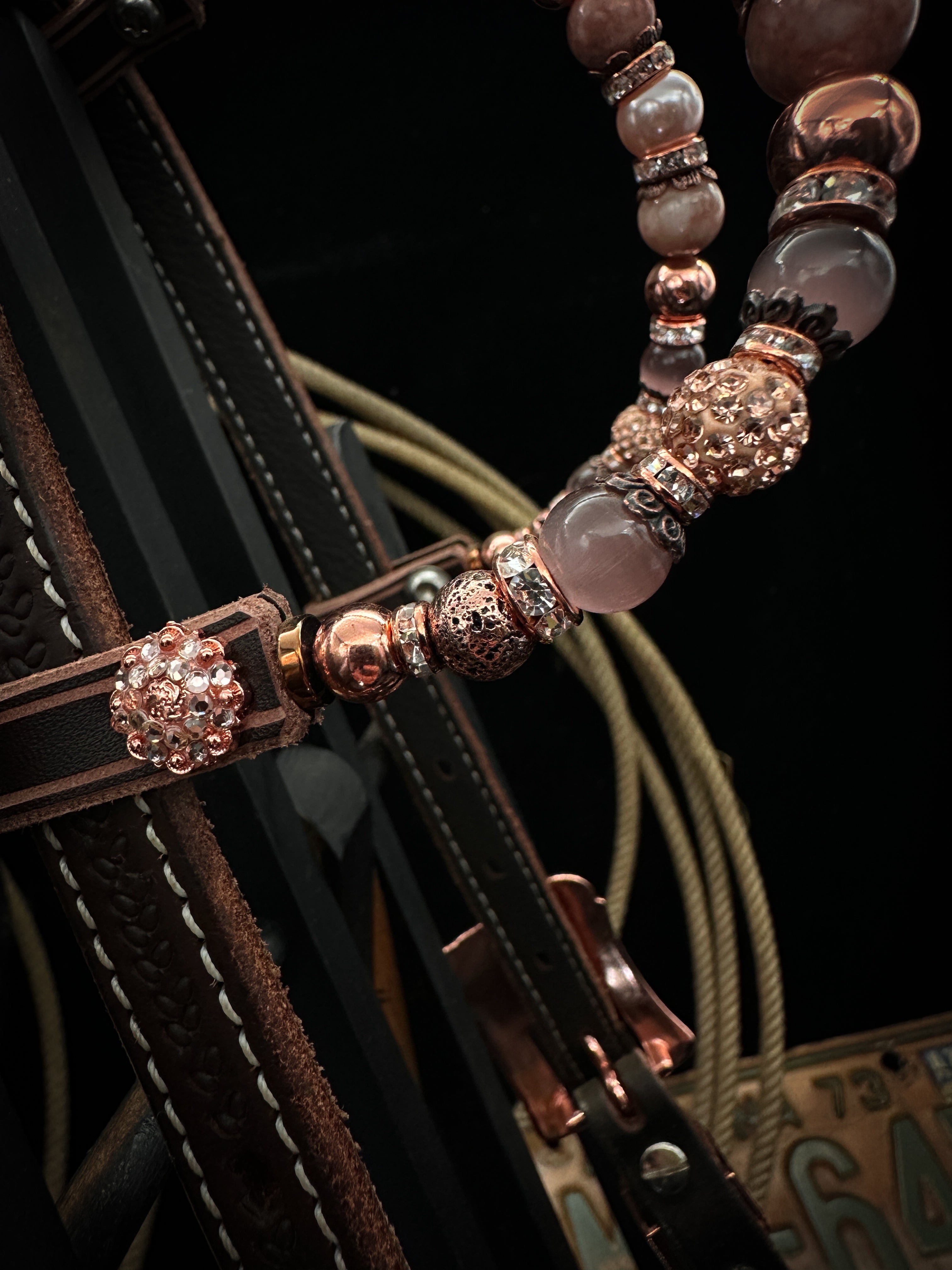 Premium | Rose gold & Peach | Floral tooled western hoofdstel