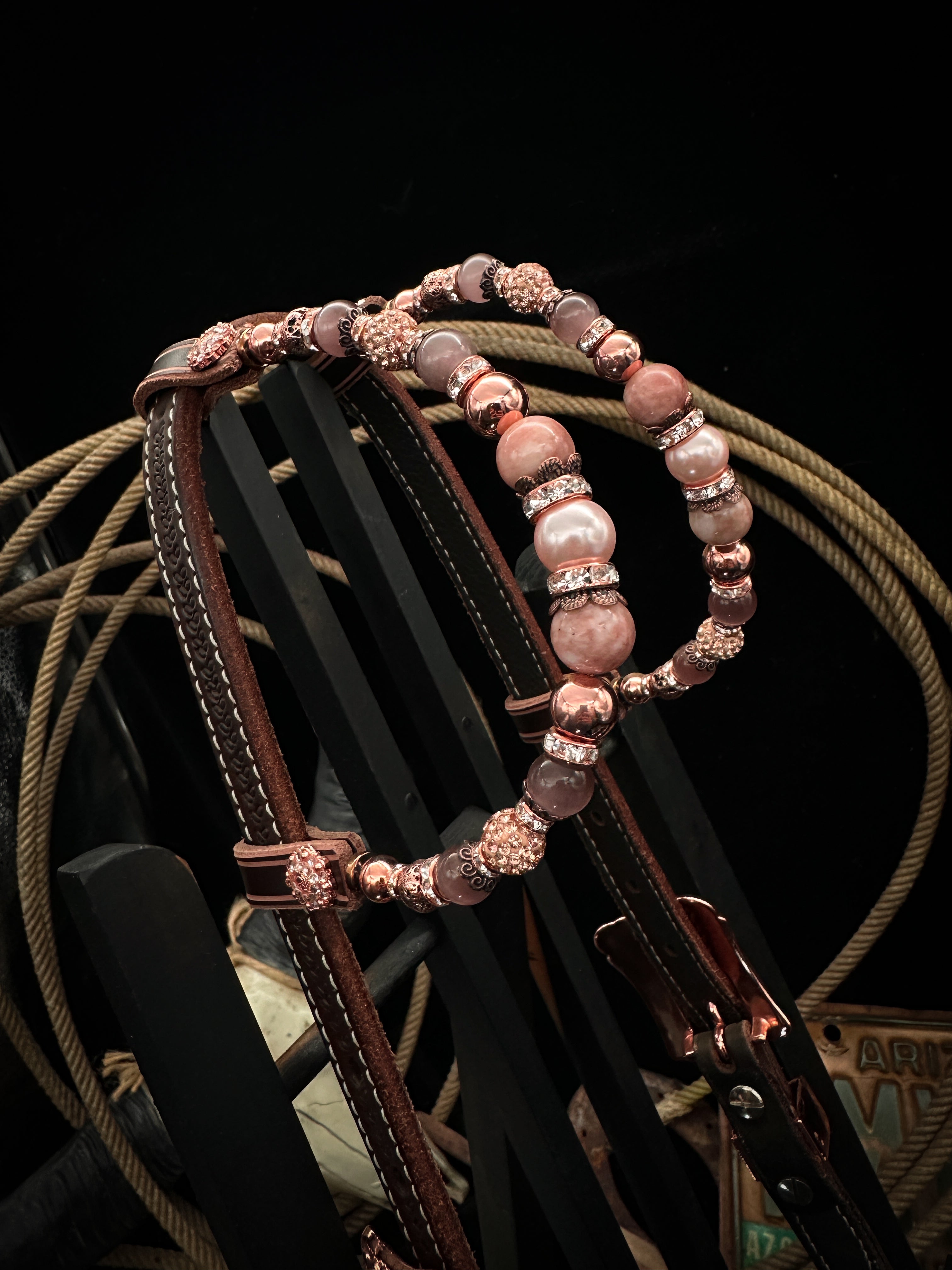 Premium | Rose gold & Peach | Floral tooled western hoofdstel
