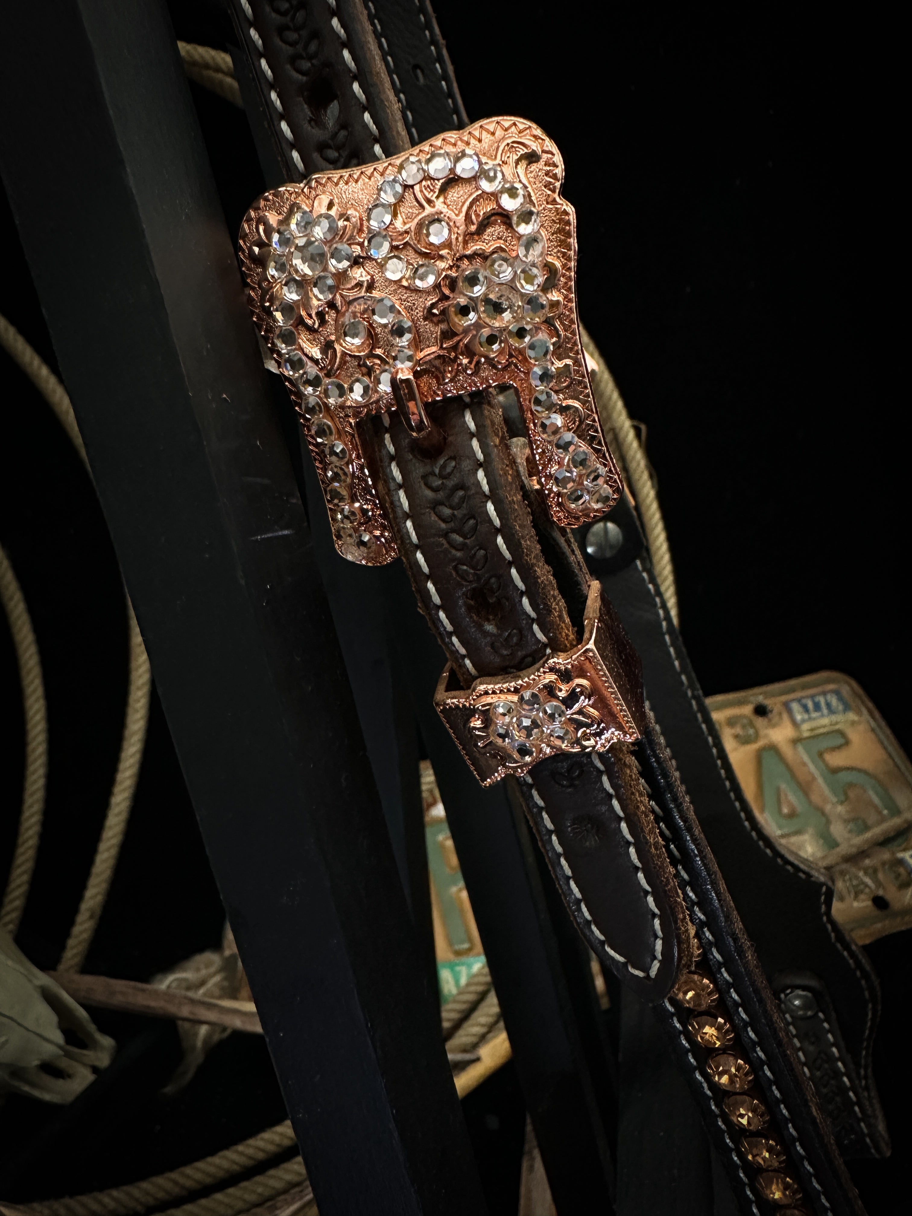 Premium | Rose gold & Peach | Floral tooled western hoofdstel